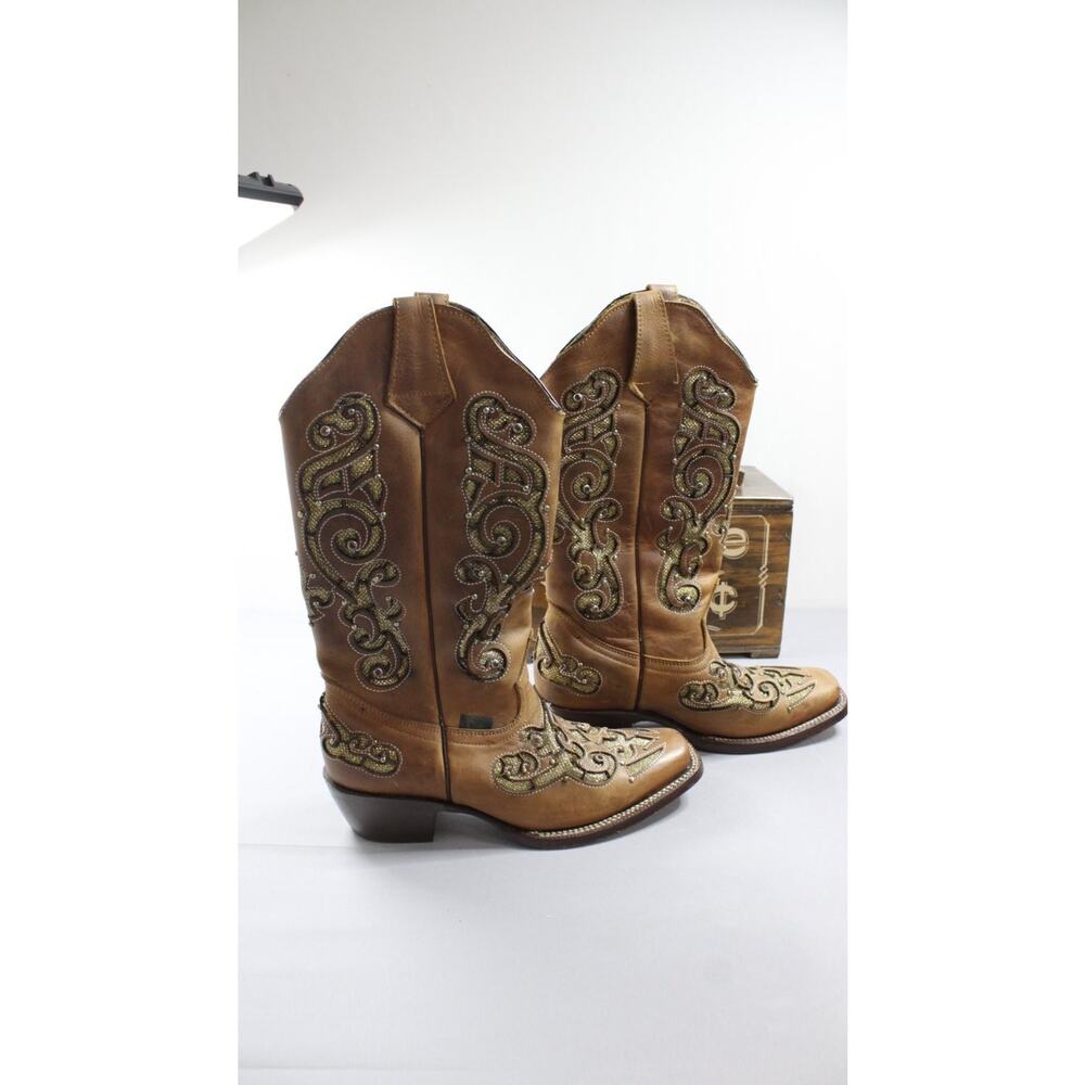 Sergal Womens Size 6 Brown Cowboy Boots leather cuban western heel outsoles - Picture 7 of 11